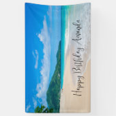 Schilderachtig foto van Tropisch strand op zaterda Spandoek (Verticaal)