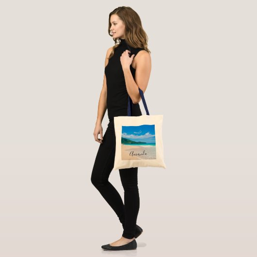 Schilderachtig foto van tropisch strand tote bag (Voorkant (model))
