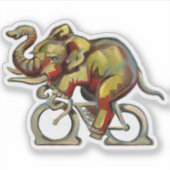 Schilderachtig gele en rode olifant op de fiets sticker (Voorkant)