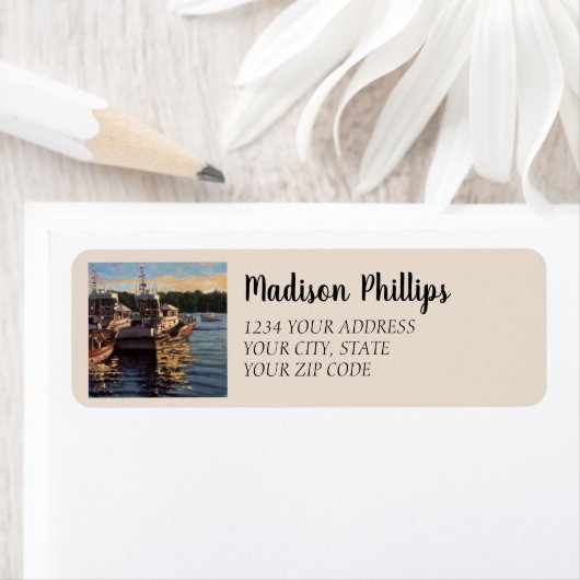 Schilderachtig Gevist boten aangemeerd Etiket (Insitu)