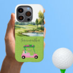 Schilderachtig golfbaan Roze golfkar iPhone 16 Pro Hoesje<br><div class="desc">Een speciaal tintje voor de dame - vriend in je leven, die plezier zal hebben met deze - een schilderachtig golfbaan op de achtergrond met haar eigen roze kar - gepersonaliseerd met voornaam en monogram - stijlvol en uniek. Of neem er een voor jezelf en vertel je verhaal. Alle ontwerpvragen...</div>
