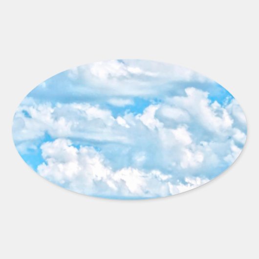 Schilderachtig Happy Sunny Clouds Achtergrond Ovale Sticker (Voorkant)