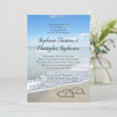 Schilderachtig harten in de Sand Beach bruiloft Kaart (Staand voorkant)