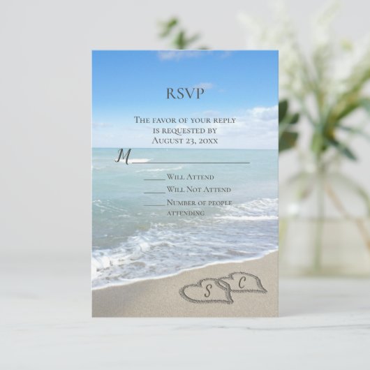Schilderachtig harten in de Sand Beach bruiloft RS Kaart (Staand voorkant)