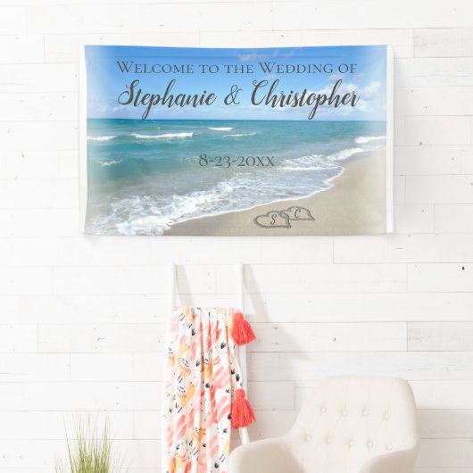 Schilderachtig harten in de Sand Beach bruiloft Spandoek (Insitu)