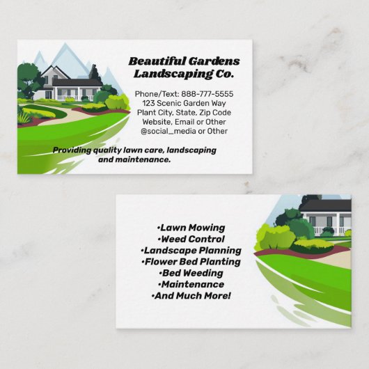 Schilderachtig Home Landschap Gazon Care Business Visitekaartje (Voorkant / Achterkant)