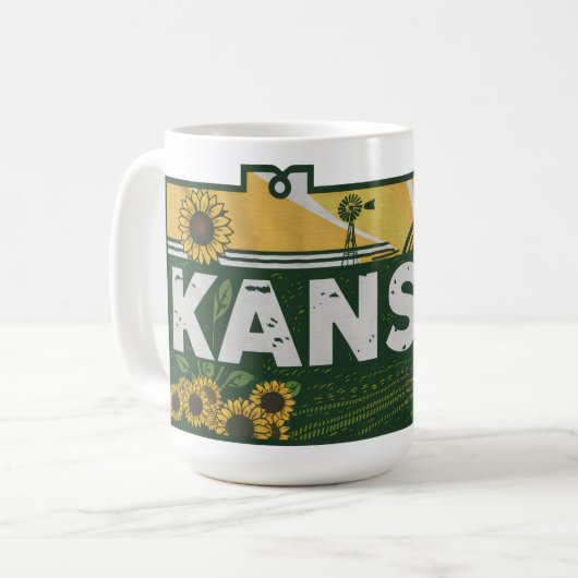 Schilderachtig Kansas Retro Silhouet Koffiemok (Voorkant links)