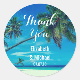 Schilderachtig Kokospalmen Bruiloft Bedankt Ronde Sticker