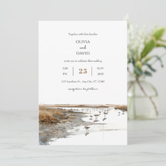 Schilderachtig Kust Vogels Art Waterverf Strand We Kaart (Staand voorkant)