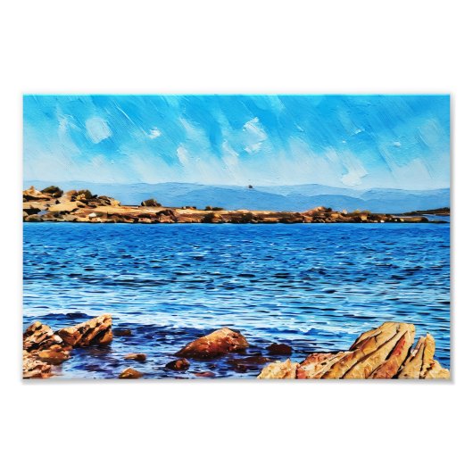 Schilderachtig kustlandschap met bruisend blauw wa foto afdruk (Voorkant)