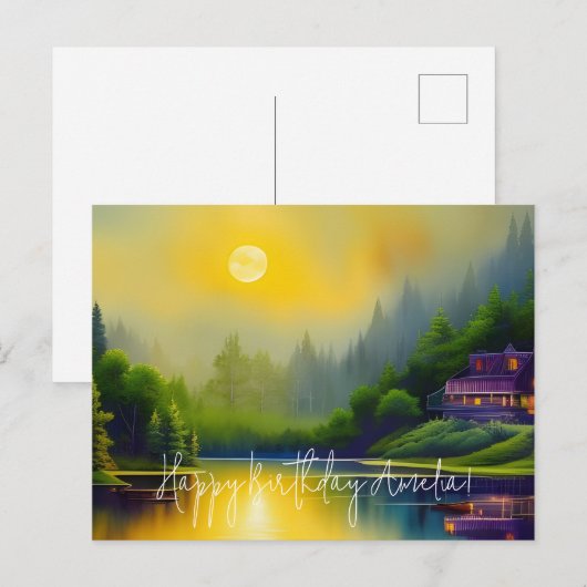 Schilderachtig Lake Digital Art Verjaardag Briefkaart (Voorkant / Achterkant)
