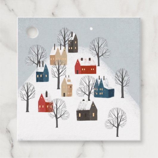 Schilderachtig land Winter Scene Antiek Homes Bedankjes Labels (Voorkant)
