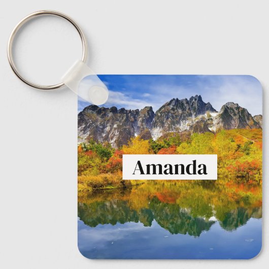 Schilderachtig landschap bos en bergen sleutelhanger (Voorkant)