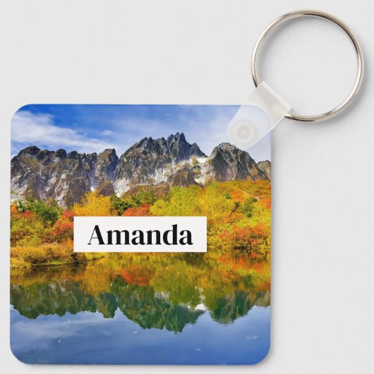 Schilderachtig landschap bos en bergen sleutelhanger (Achterkant)