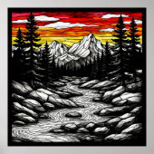 Schilderachtig landschap met stromende rivier poster (Voorkant)