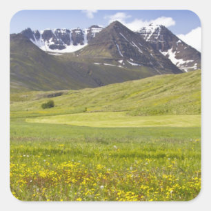 Schilderachtig landschap van de vallei van Svarfad Vierkante Sticker