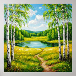 Schilderachtig landschap van een sereen meer poster