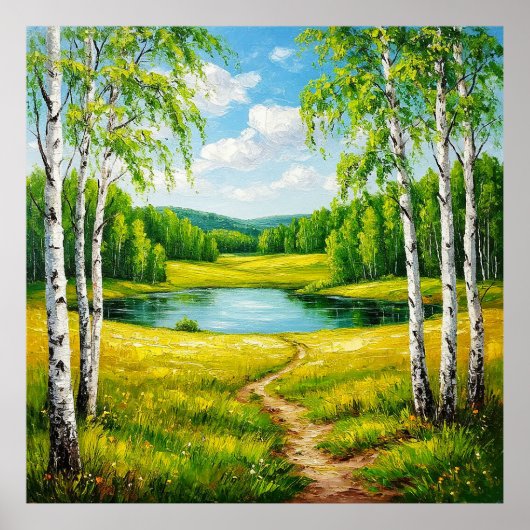 Schilderachtig landschap van een sereen meer poster (Voorkant)