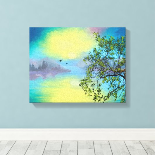 Schilderachtig landschap van het bergmeer canvas afdruk (Insitu (Houten vloer))