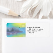 Schilderachtig landschap van het bergmeer etiket (Insitu)