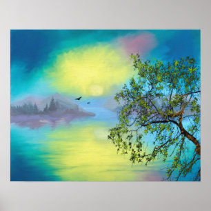 Schilderachtig landschap van het bergmeer poster