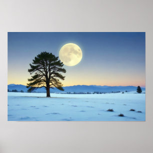 Schilderachtig landschap Wintermaan Natuur rustig Poster