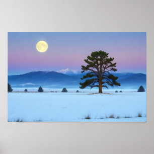 Schilderachtig landschap Wintermaan Natuur rustig Poster