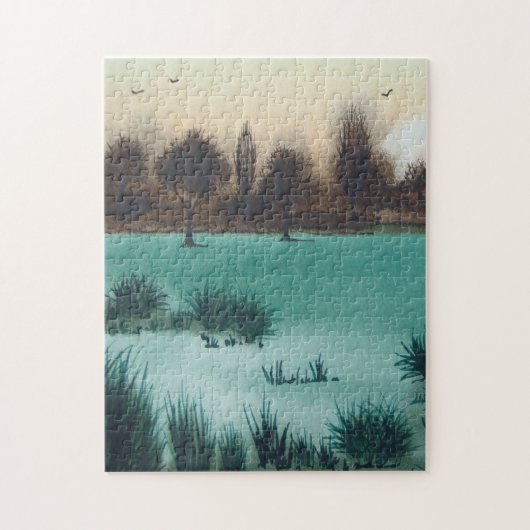 schilderachtig landschapszonsondergang over bosgeb legpuzzel (Verticaal)