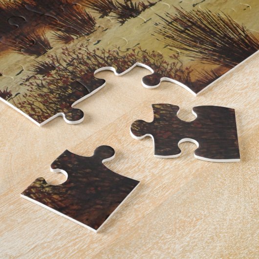 schilderachtig landschapszonsondergang over bosgeb legpuzzel (Zijkant)