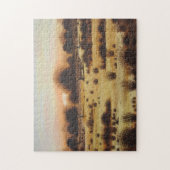 schilderachtig landschapszonsondergang over bosgeb legpuzzel (Verticaal)