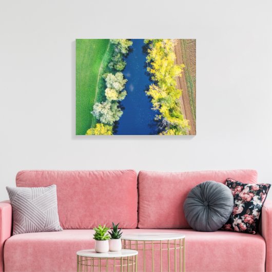 Schilderachtig luchtlandschap met meer en bomen in canvas afdruk (Insitu (Woonkamer))