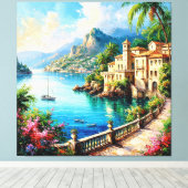 Schilderachtig mediterraan kustplaatsje canvas afdruk (Insitu (Houten vloer))