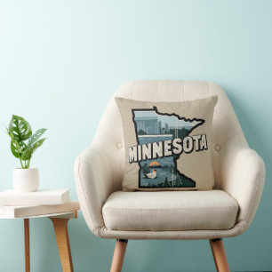Schilderachtig Minnesota Retro State Silhouette Kussen