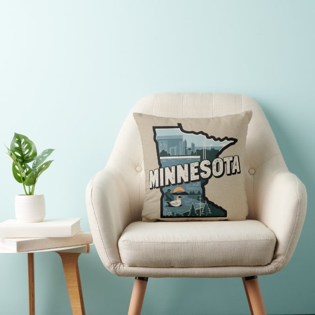 Schilderachtig Minnesota Retro State Silhouette Kussen (Stoel)