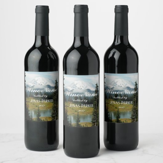 Schilderachtig Mount Rainier Landscape gepersonali Wijn Etiket (Flessen)