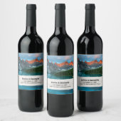 Schilderachtig Mountain & Lake Fotobruiloft Wijn Etiket (Flessen)