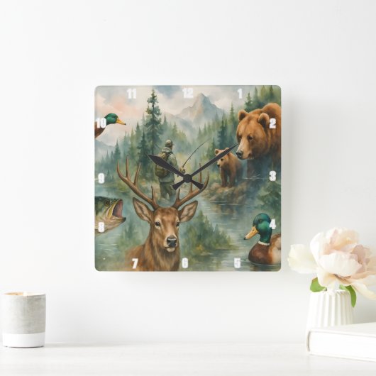 Schilderachtig Natuur herten, Beren, eenden, wilde Vierkante Klok (Huis)