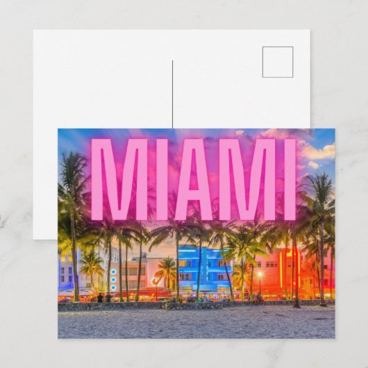 Schilderachtig Neon Miami Waterfront Briefkaart (Voorkant / Achterkant)