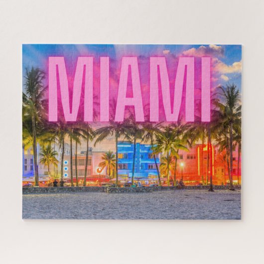 Schilderachtig Neon Miami Waterfront Legpuzzel (Horizontaal)