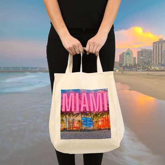 Schilderachtig Neon Miami Waterfront Tote Bag
