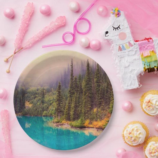 Schilderachtig noordelijk landschap papieren bordje (Feest)