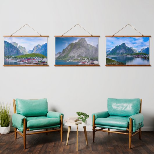 Schilderachtig Noors landschap Lofoten Hangend Wandkleed (Woonkamer)