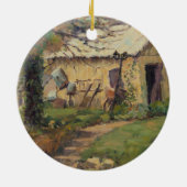 Schilderachtig oud hulpprogramma geplaatst achter  keramisch ornament (Achterkant)