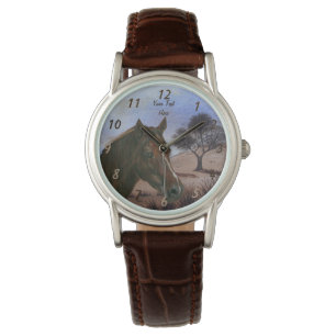 schilderachtig paardenportret kastanjebruin paard horloge