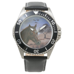 schilderachtig paardenportret kastanjebruin paard horloge