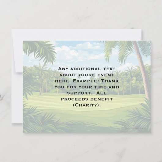 Schilderachtig Palm Golf Event Toernooi Feestuitno Kaart (Achterkant)