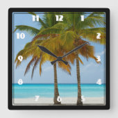 Schilderachtig palmbomen op een tropisch strand vierkante klok (Voorkant)
