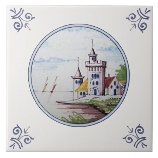 Schilderachtig Polychrome Repro Delft Tegel (1 van Tegeltje (Voorkant)