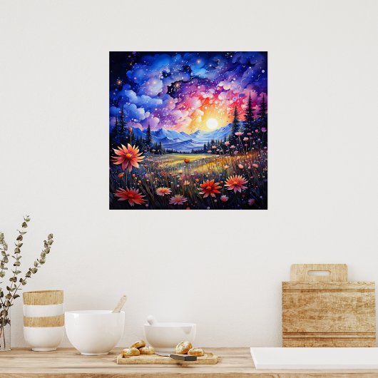 Schilderachtig prairieillustratie na middernacht poster (Keuken)