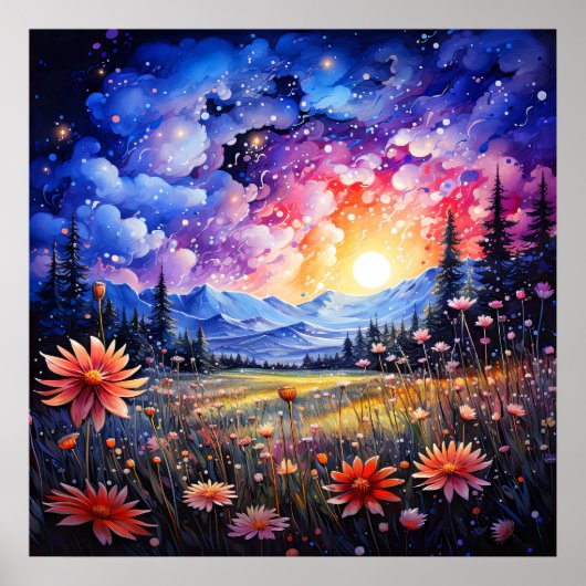 Schilderachtig prairieillustratie na middernacht poster (Voorkant)